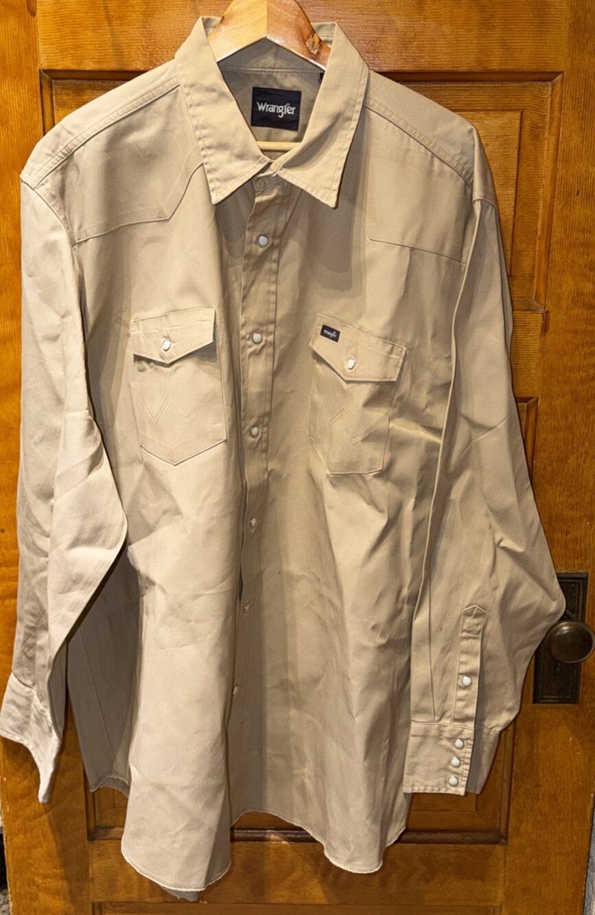 Wrangler Western Work Shirt Mens Size 3XT Tan Cowboy Pearl Snap Medium Starch